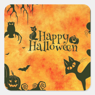 Sticker Carré Joyeux Halloween Black Kitty