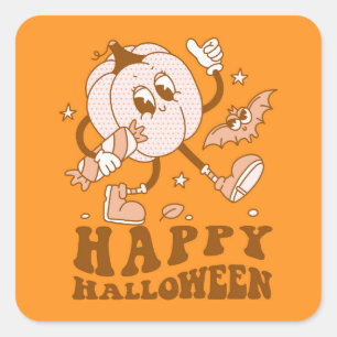 Sticker Carré Joyeux Halloween Citrouille de points de Polka ré