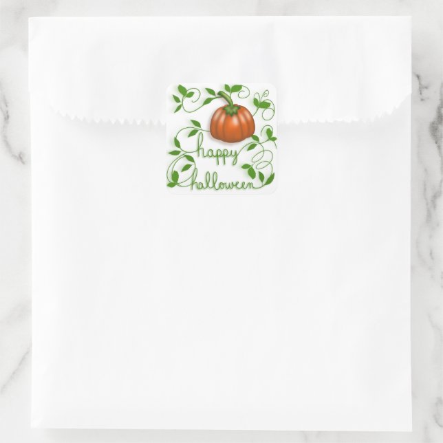 Sticker Carré Joyeux Halloween Citrouille Vine (Sac)