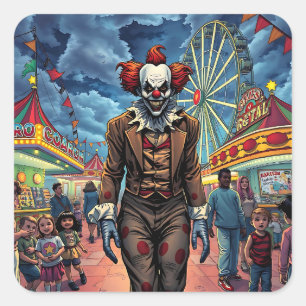 Sticker Carré Joyeux Halloween Clown éffrayant