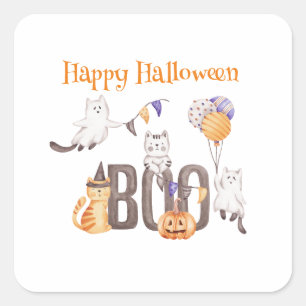 Sticker Carré Joyeux Halloween CUTE CUTE KITTENS & BOO