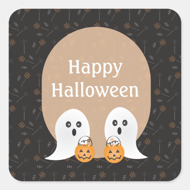 Sticker Carré Joyeux Halloween Fantômes Trick Ou Traiter (Devant)