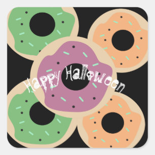 Sticker Carré Joyeux Halloween Mignons Donuts Cadeau de Fête