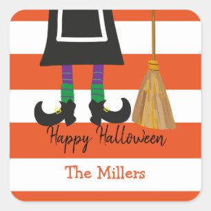 Sticker Carré Joyeux Halloween sorcières rayures