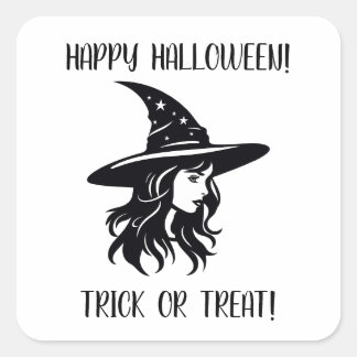 Sticker Carré Joyeux Halloween Trick ou Treat Witch en Casquette