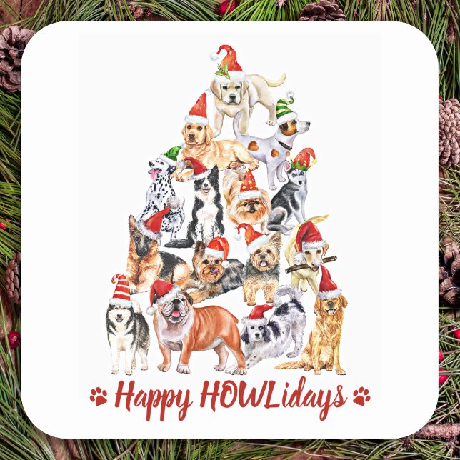 Sticker Carré Joyeux HOWLidays Amoureux de les chiens Chiens d'a (Créateur téléchargé)