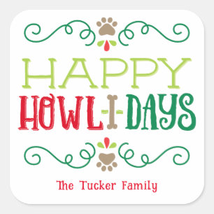 Sticker Carré Joyeux Howlidays Fête de Noël Carré Festif pour Ch