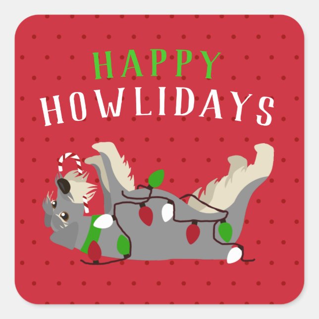Sticker Carré Joyeux HOWLidays mignons Schnauzer Noël (Devant)