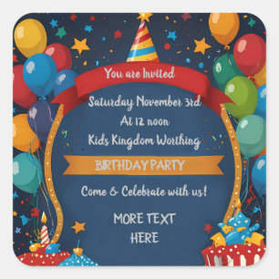 Sticker Carré Joyeux Invitation d'anniversaire