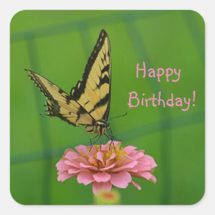 Sticker Carré Joyeux Jardin aux papillons d'anniversaire