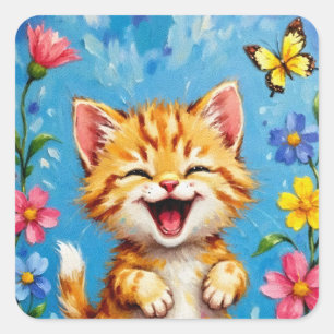 Sticker Carré Joyeux jardin Kitty