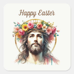 Sticker Carré Joyeux Jésus religieux de Pâques