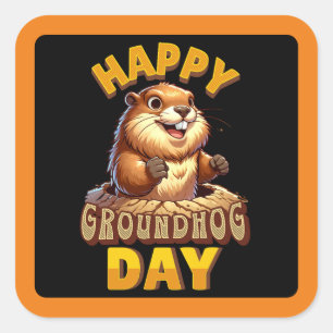 Sticker Carré Joyeux Jour de la marmotte Février