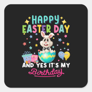 Sticker Carré Joyeux jour de Pâques et oui c'est mon lapin d'an