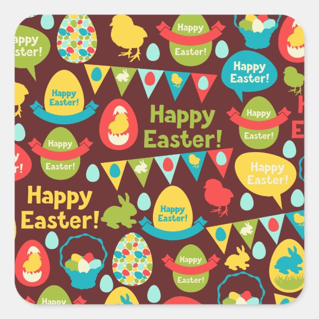 Sticker Carré Joyeux jour de Pâques - Lapin Motif Et Oeufs Pâque (Devant)