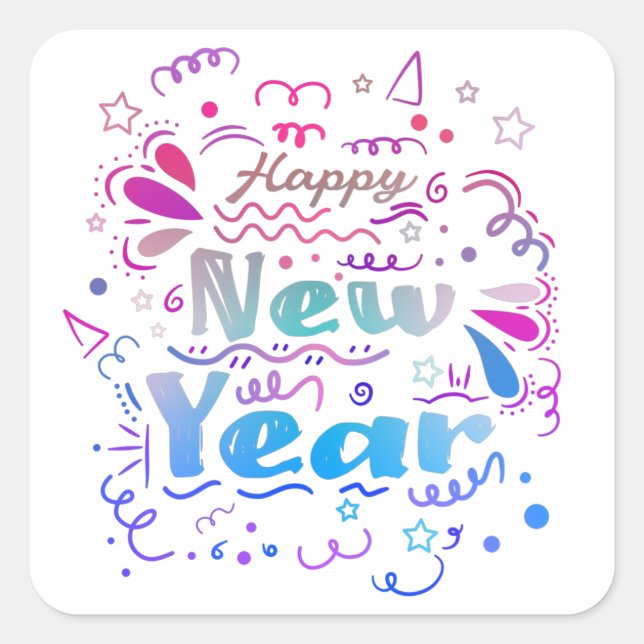 Sticker Carré Joyeux Jour Décoratif Gradient 2023 (Devant)