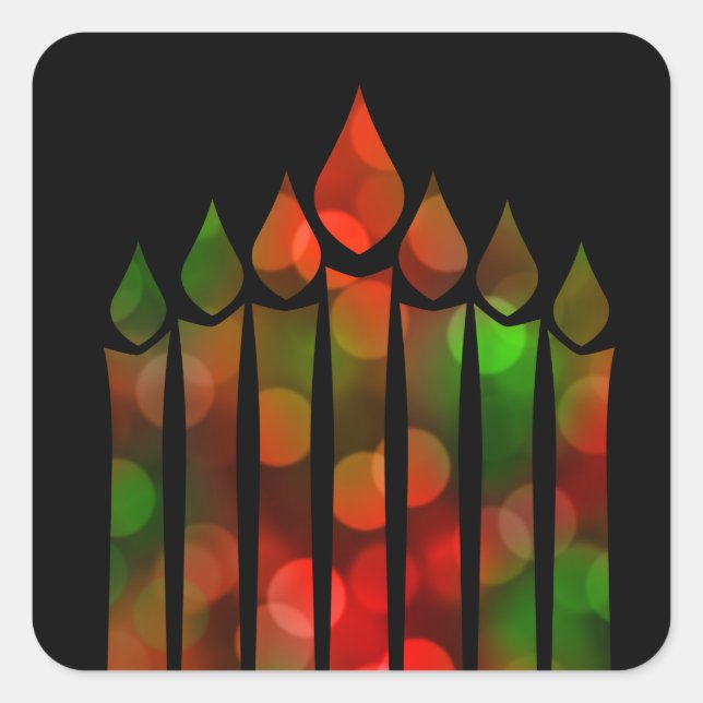Sticker Carré Joyeux Kwanzaa Bokeh Kinara (Devant)