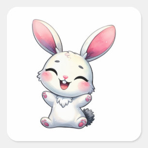 Sticker Carré Joyeux lapin aquarelle