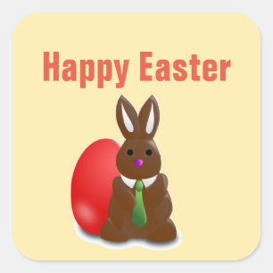 Sticker Carré Joyeux lapin au chocolat de Pâques