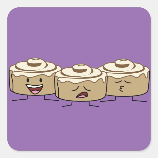 Sticker Carré Joyeux mignon Rolls de cannelle souriante (Devant)