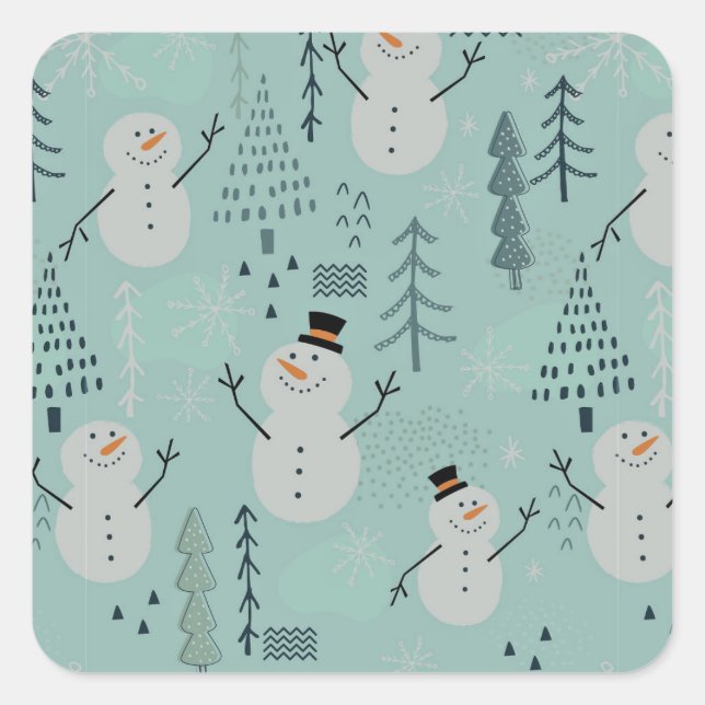 Sticker Carré Joyeux Motif de Snowman (Devant)