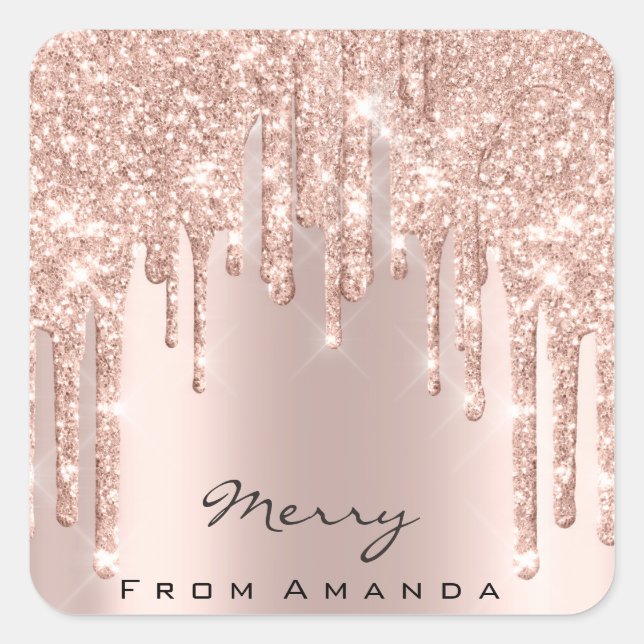 Sticker Carré Joyeux Noël 16th Rose Rose Gold Spark (Devant)
