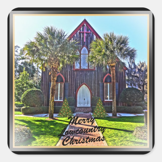 Sticker Carré Joyeux Noël à basse altitude Bluffton SC Church (Devant)
