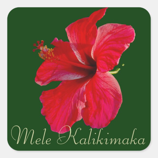Sticker Carré Joyeux Noël à Hawaii Mele Kalikimaka (Devant)
