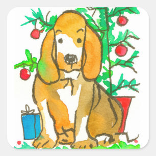 Sticker Carré Joyeux Noël à Hound Dog