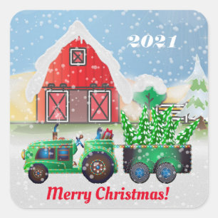 Sticker Carré Joyeux Noël à la ferme Country