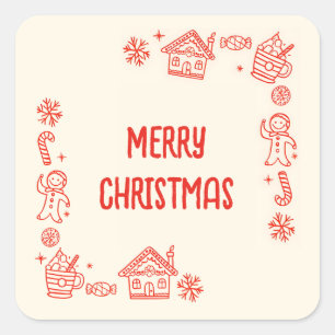 Sticker Carré Joyeux Noël à la main rouge tiré