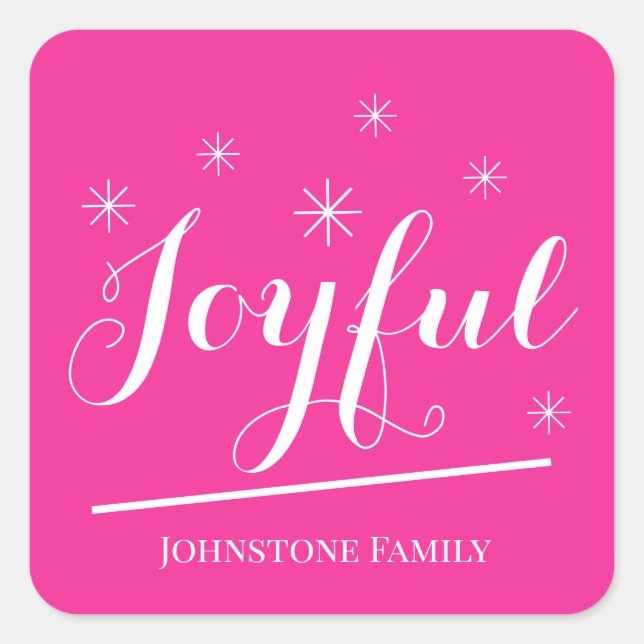 Sticker Carré Joyeux Noël Ajouter Votre Nom Modern Pink Cute (Devant)
