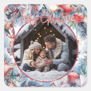 Sticker Carré Joyeux Noël aquarelle photo décorative