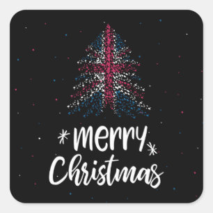 Sticker Carré Joyeux Noël avec drapeau du Royaume-Uni
