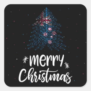Sticker Carré Joyeux Noël avec drapeau néo-zélandais