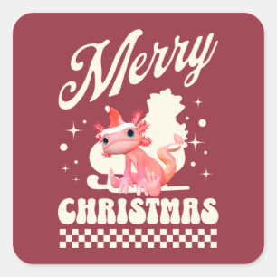 Sticker Carré Joyeux Noël Axolotl Mignon Noël