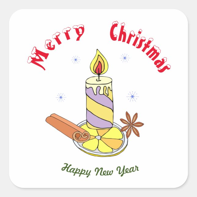 Sticker Carré Joyeux Noël Bonne année (Devant)