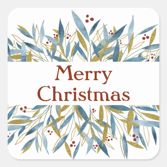Sticker Carré Joyeux Noël Branches d'hiver Cadre (Devant)