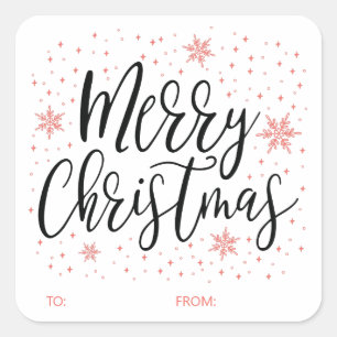 Sticker Carré Joyeux Noël Cadeau de Noël corail