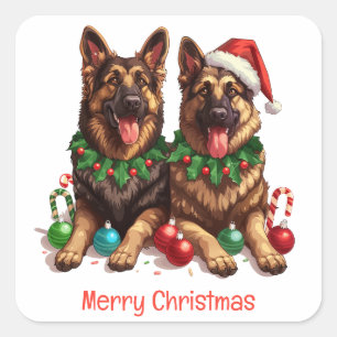 Sticker Carré Joyeux Noël Chiens Berger Allemand
