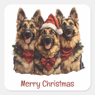 Sticker Carré Joyeux Noël Chiens bergers allemands