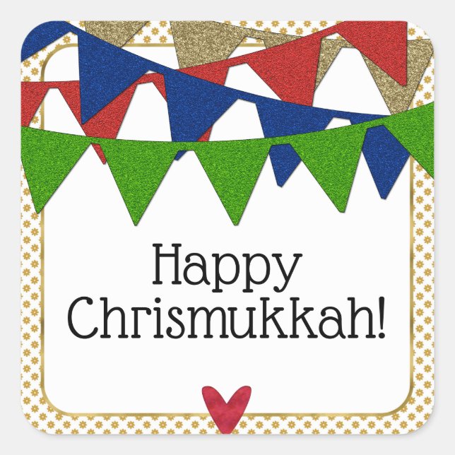 Sticker Carré Joyeux Noël Chrismukkah et Hanoukka (Devant)