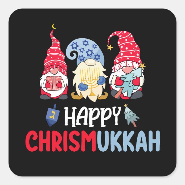 Sticker Carré Joyeux Noël Chrismukkah Gnomes Hanoukka Joyeux Noë (Devant)