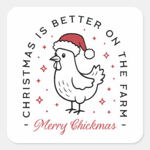 Sticker Carré Joyeux Noël citations drôles de poulet de ferme