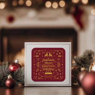 Sticker Carré Joyeux Noël Classique Rouge nordique