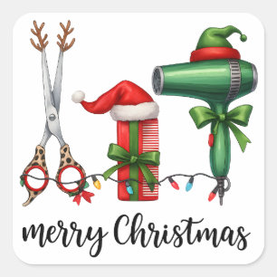 Sticker Carré Joyeux Noël Coiffeur Fête Styliste Noël