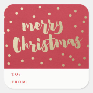 Sticker Carré Joyeux Noël Confettis Dorés 