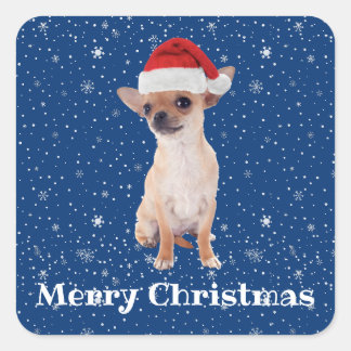 Sticker Carré Joyeux Noël Cute Chihuahua Père Noël 2