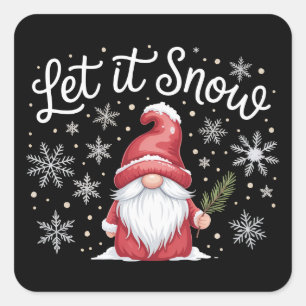 Sticker Carré Joyeux Noël Cute Gnome Que la neige d'hiver 