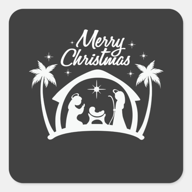 Sticker Carré Joyeux Noël de naissance de Jésus-Christ (Devant)